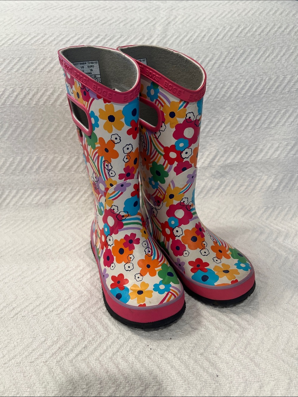 Girls Floral Rain Boots in White and Pink